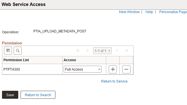 Web Service Access page