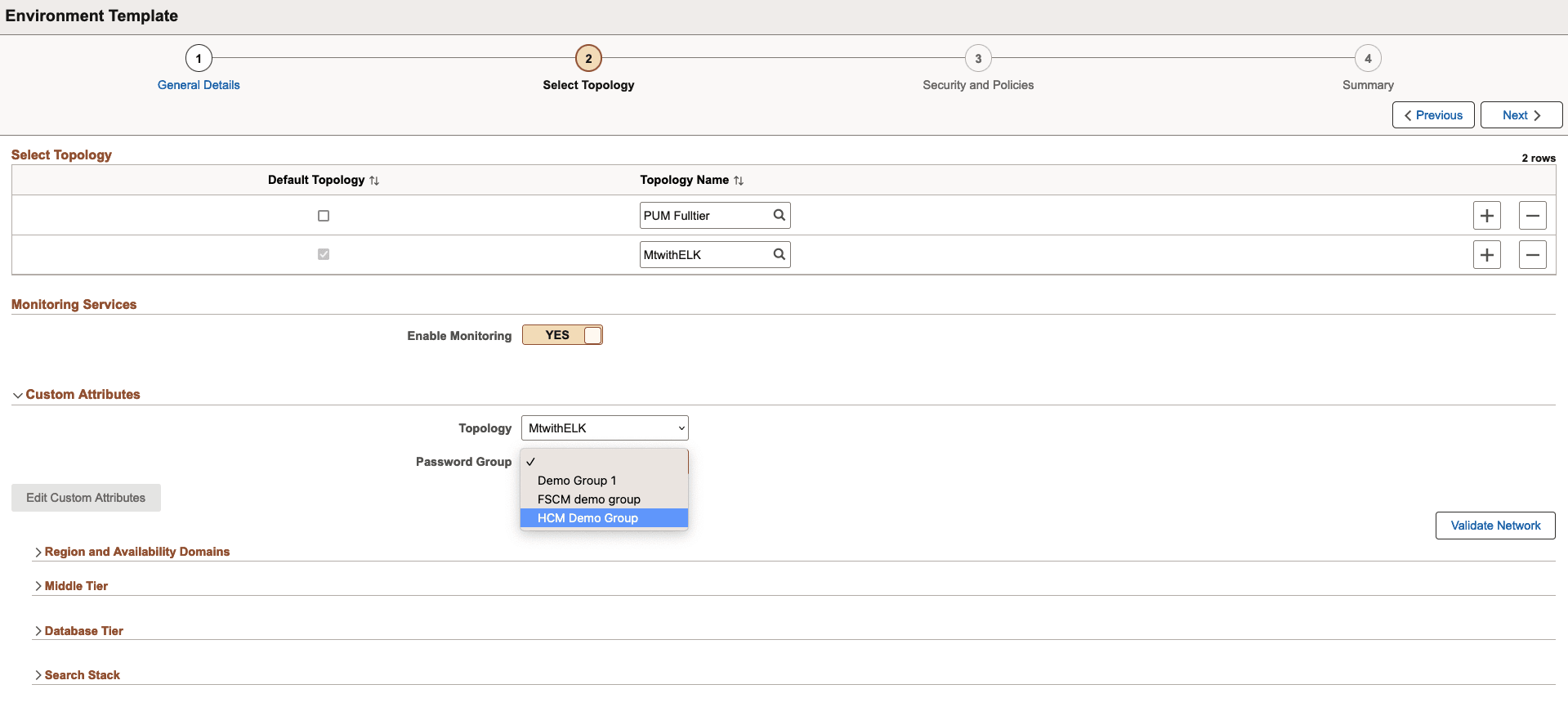Select Topology includes Search Stack