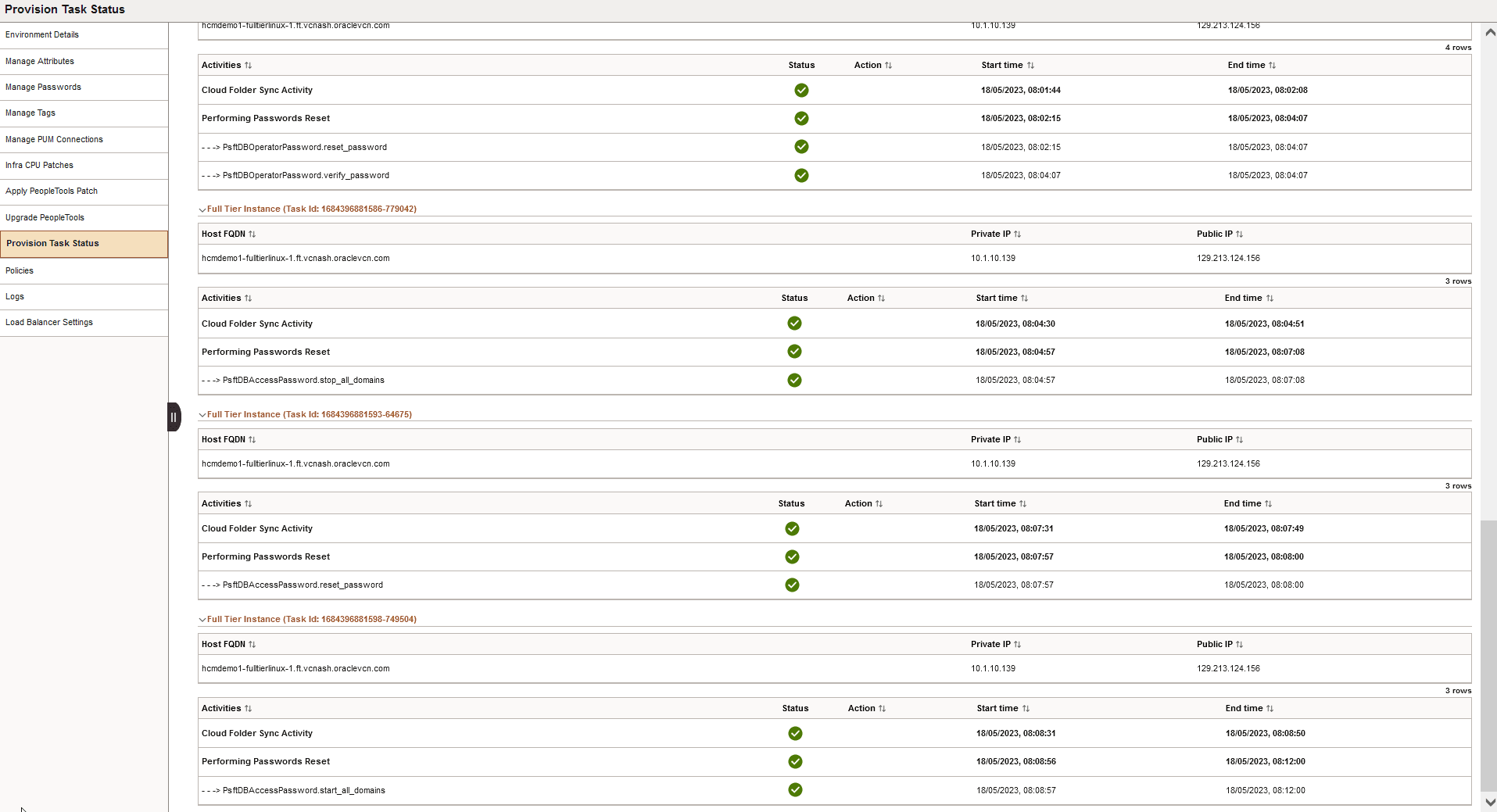 Status of Password Reset Task