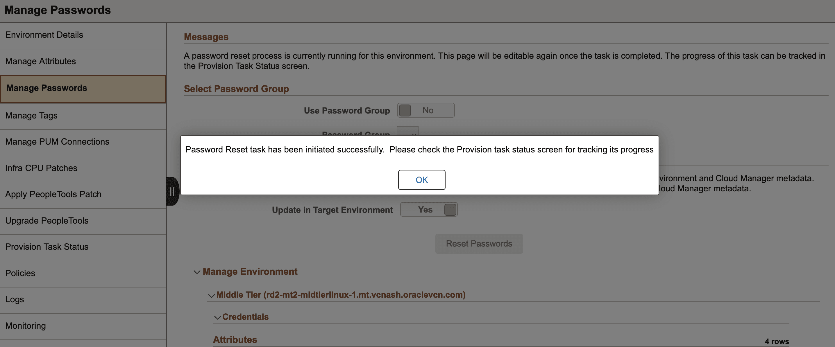 Initiation of Password Reset Task