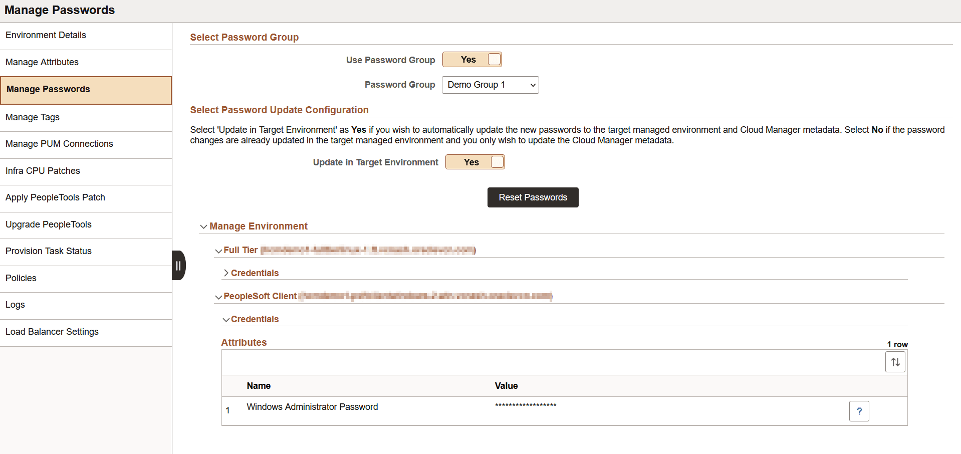Manage Passwords page