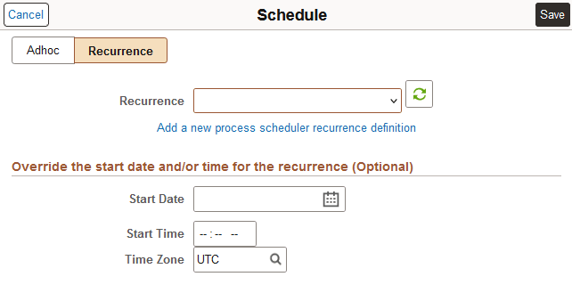 Schedule page for Recurrence