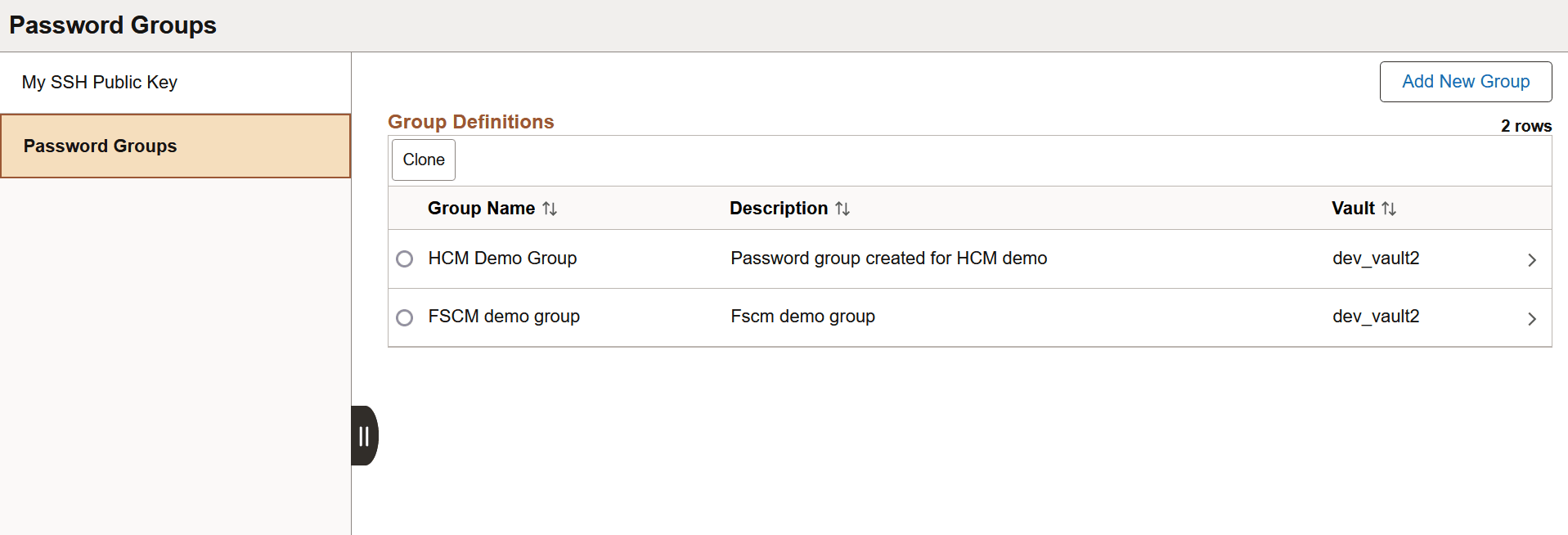 Password Groups Page
