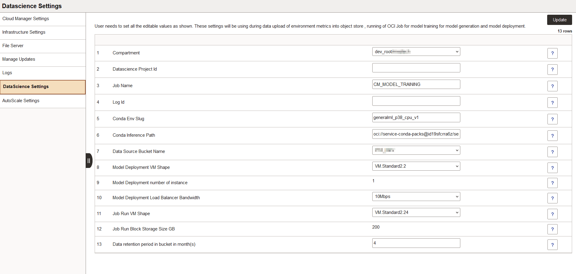 DataScience Settings page