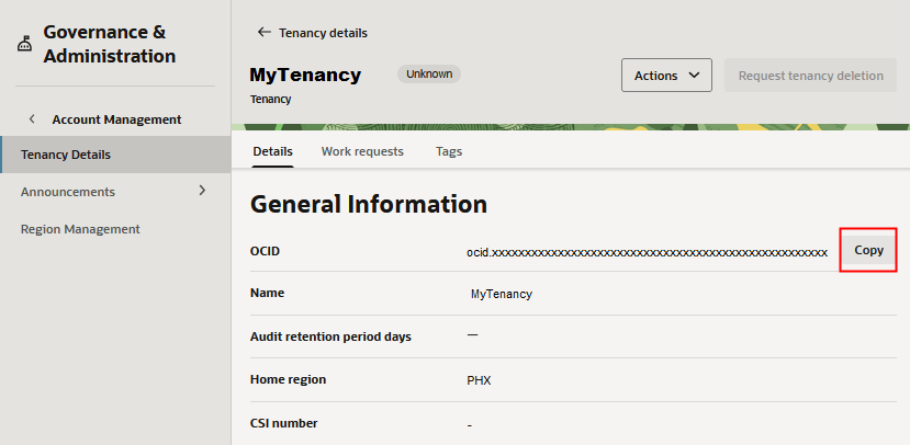 Tenancy Details page