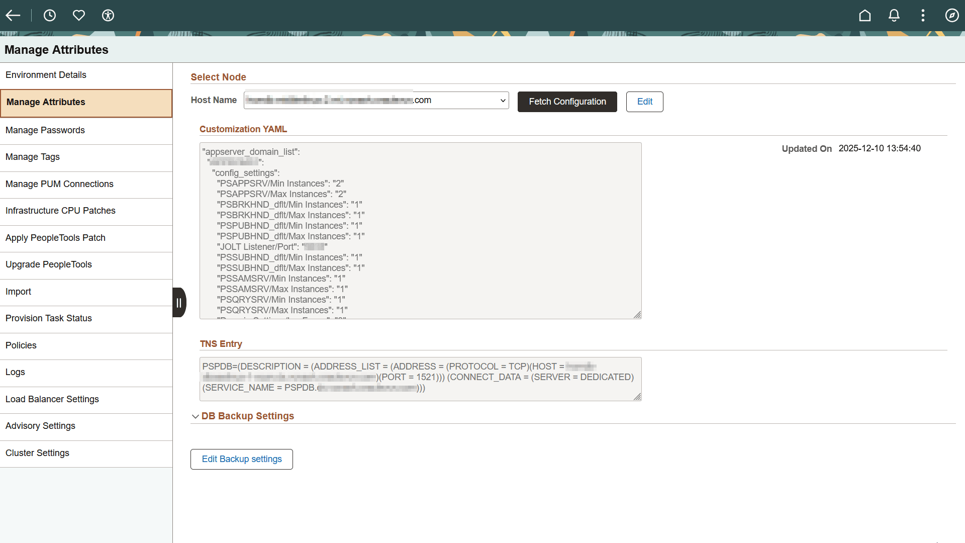Manage Attributes page