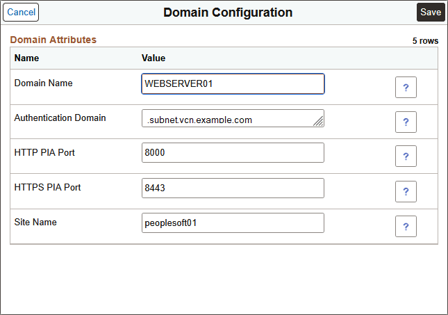 Domain Configuration for Web Server domain