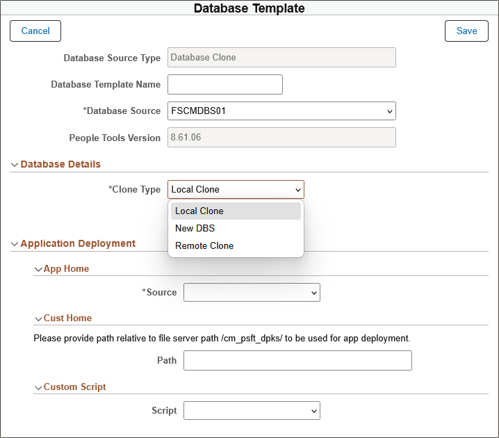 Database Template page for DB System