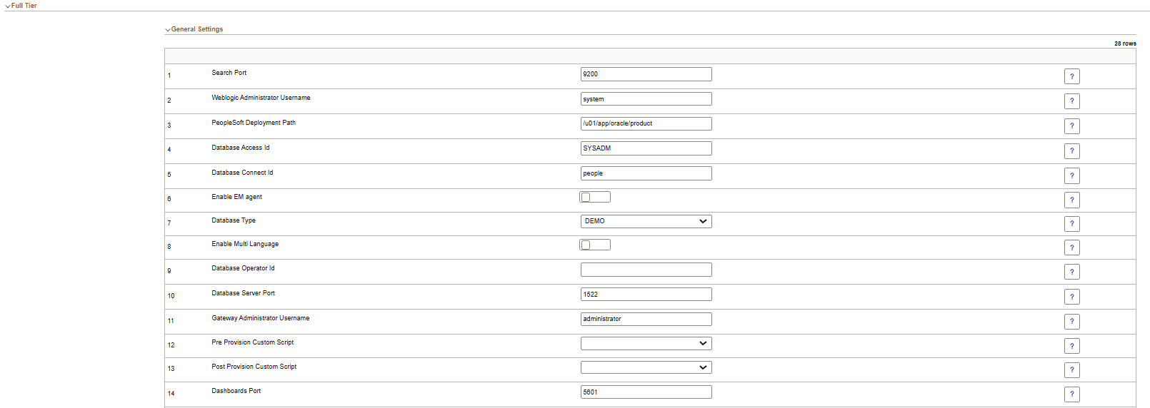 Full Tier - General Settings (1 of 2)