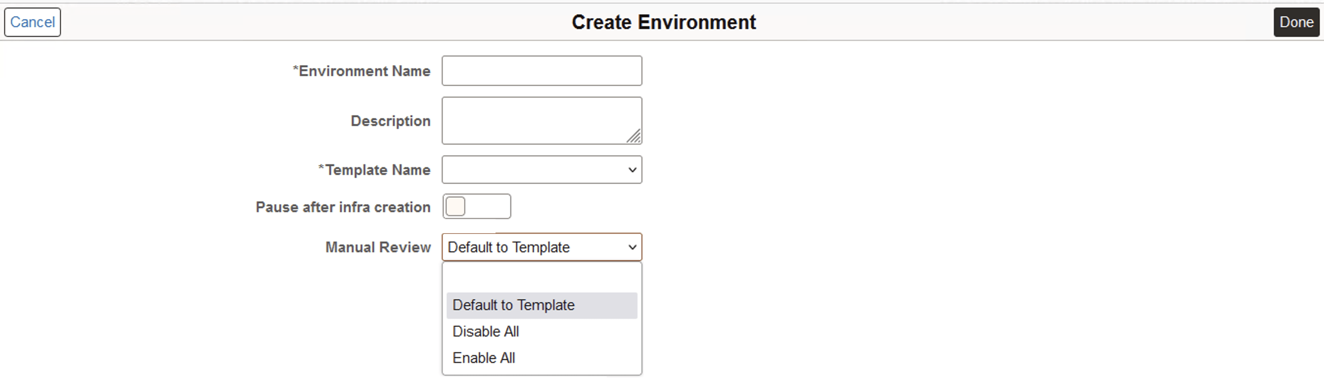 Create Environment - Manual Review