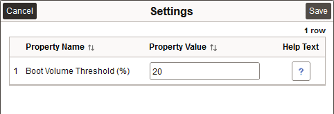 Settings dialog box for Server Level advisory