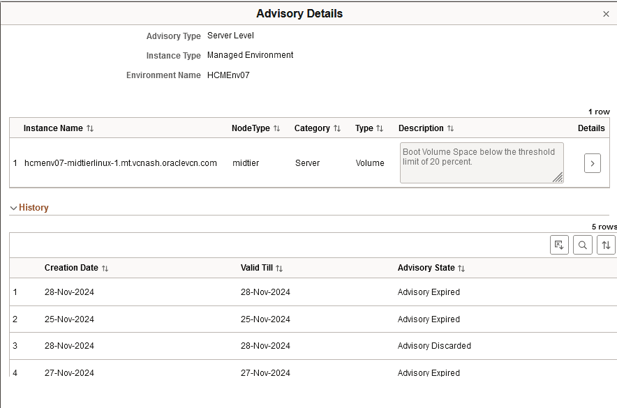 Advisory Details - Server Level