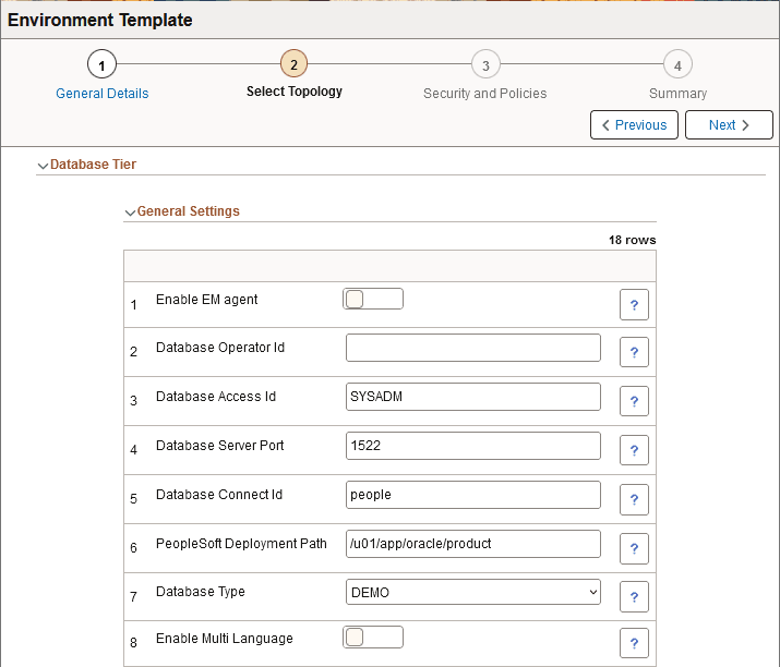 Database Tier - General Settings (1 of 2)
