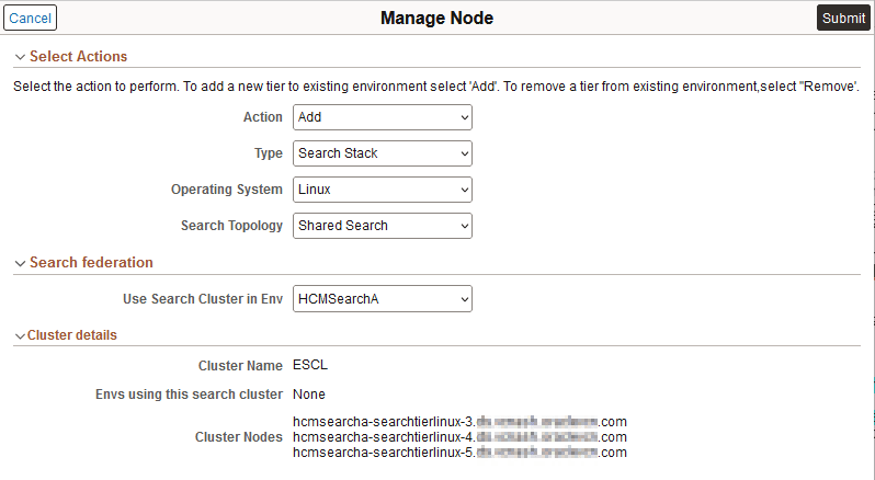 Add Node page for a search cluster