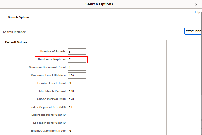 Search Options page