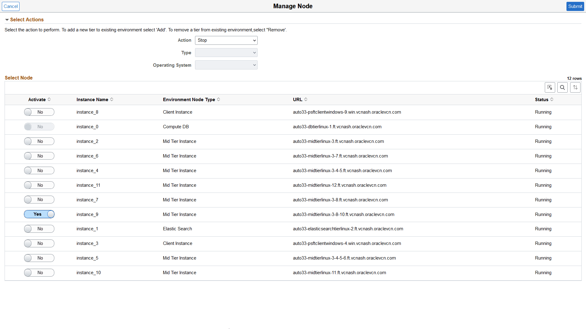 Manage Node page - Stop Node