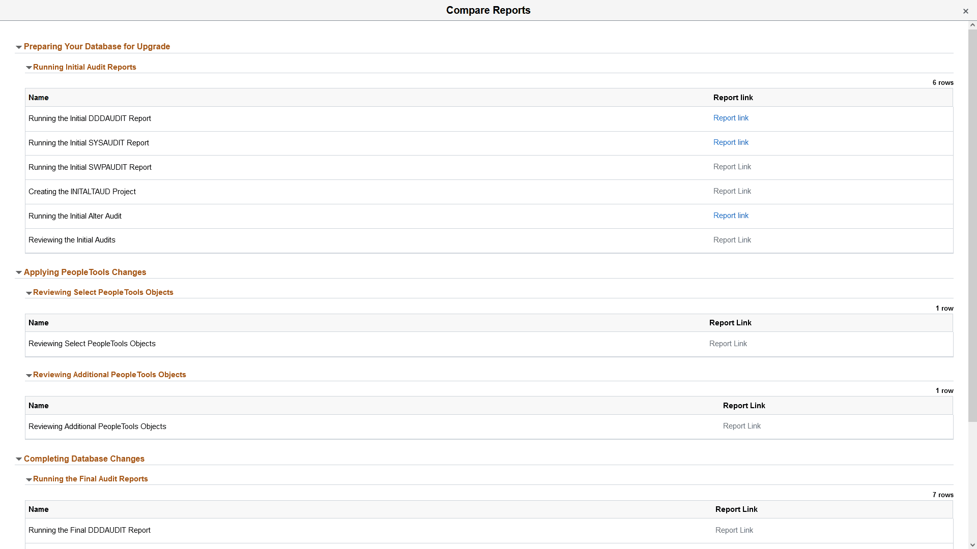 Compare Reports page