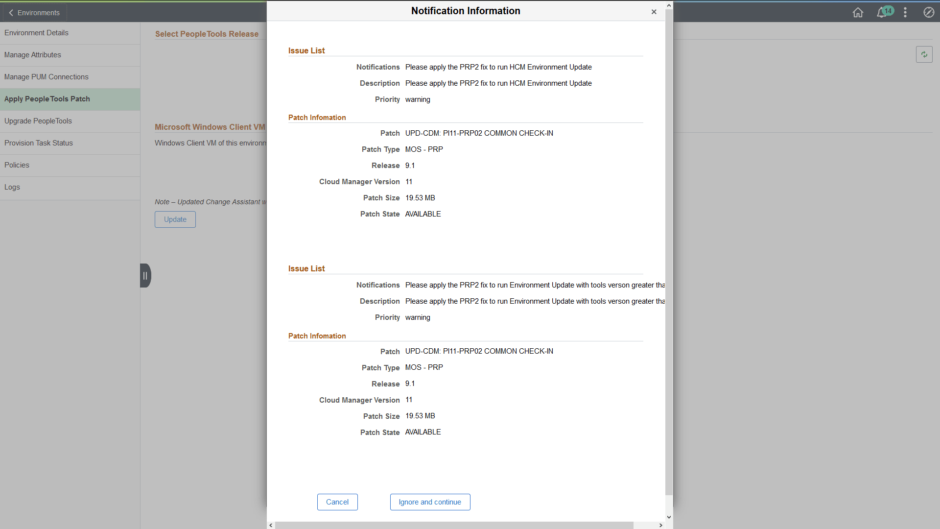 Notification when applying a PeopleTools patch
