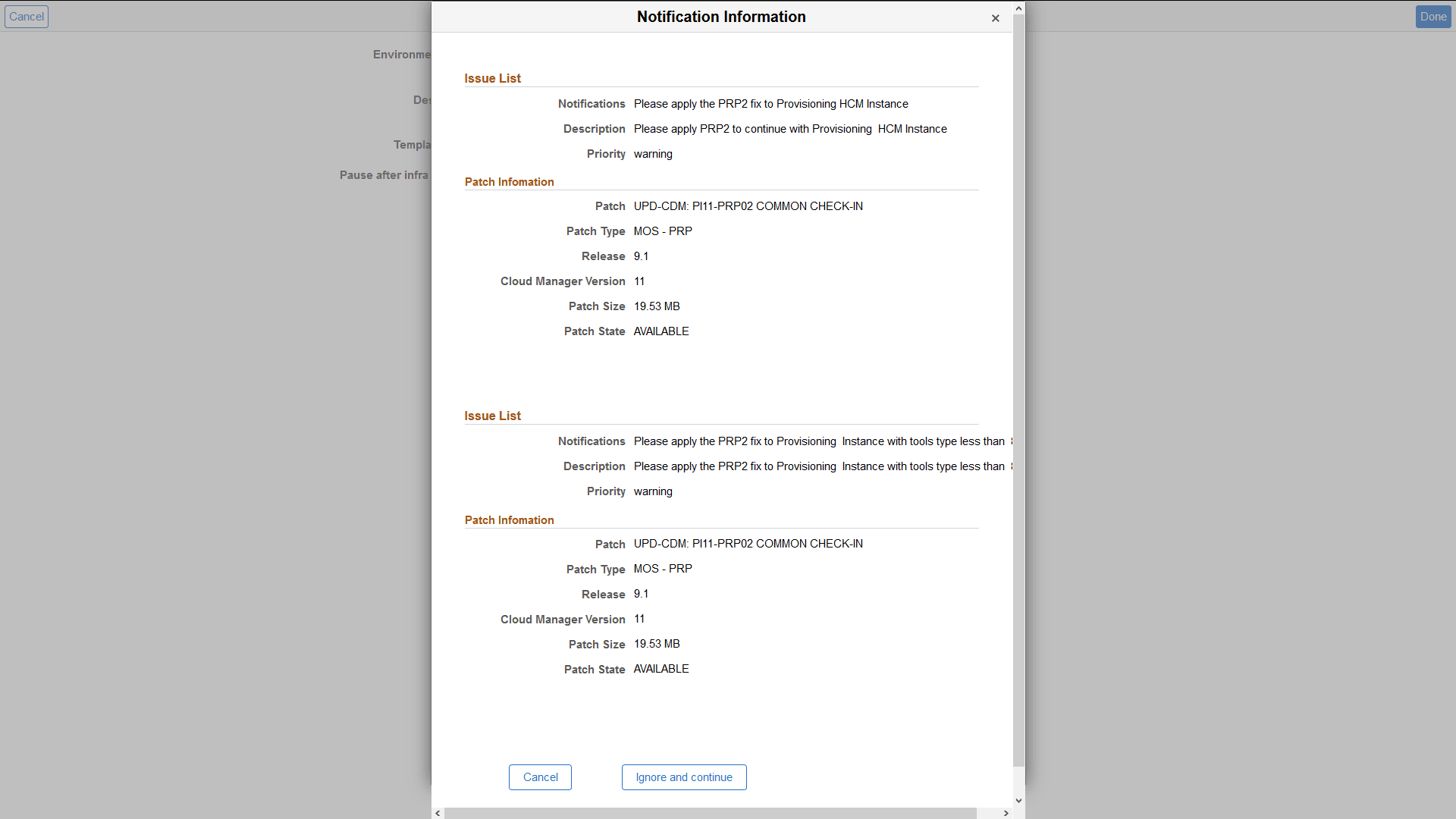 Notification when creating an environment