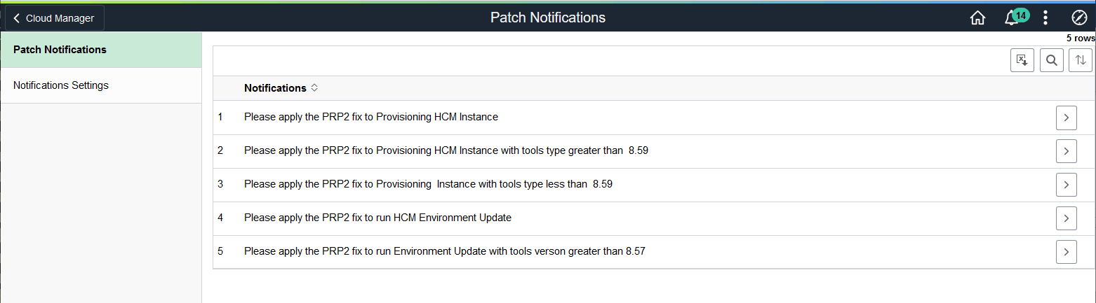 Patch Notifications page