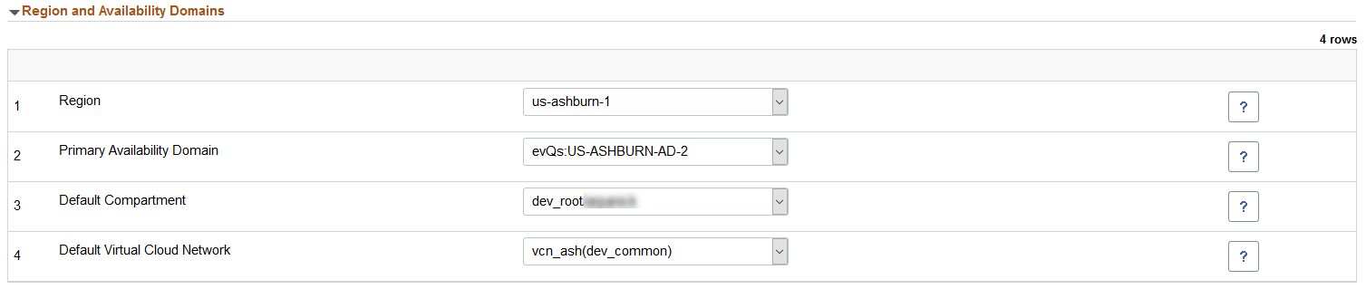 Region and Availability Domains section