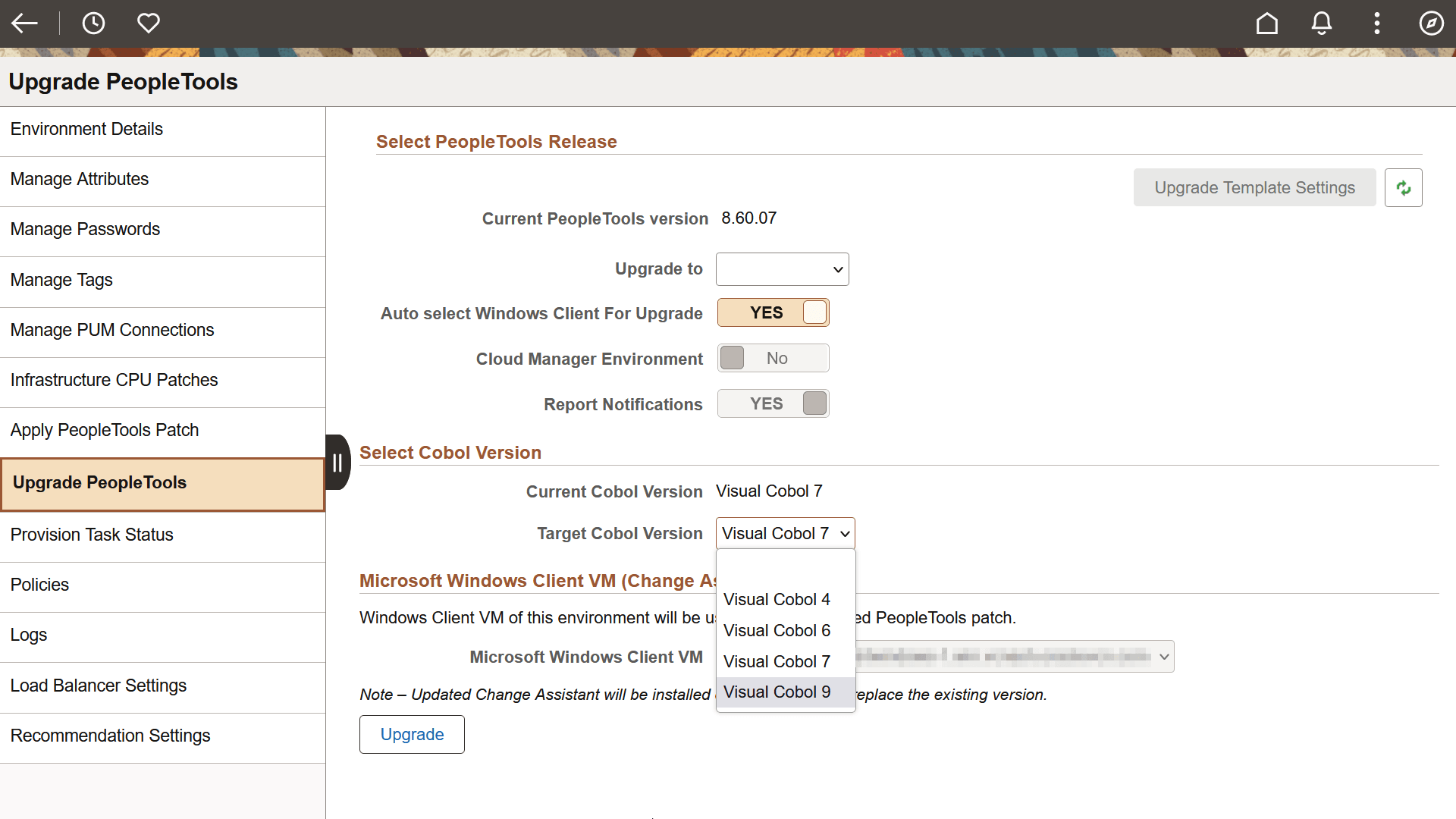 Upgrade PeopleTools page