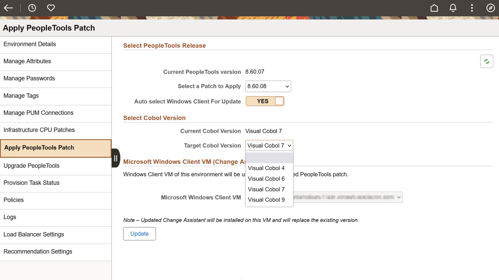 Applying PeopleTools Patch page