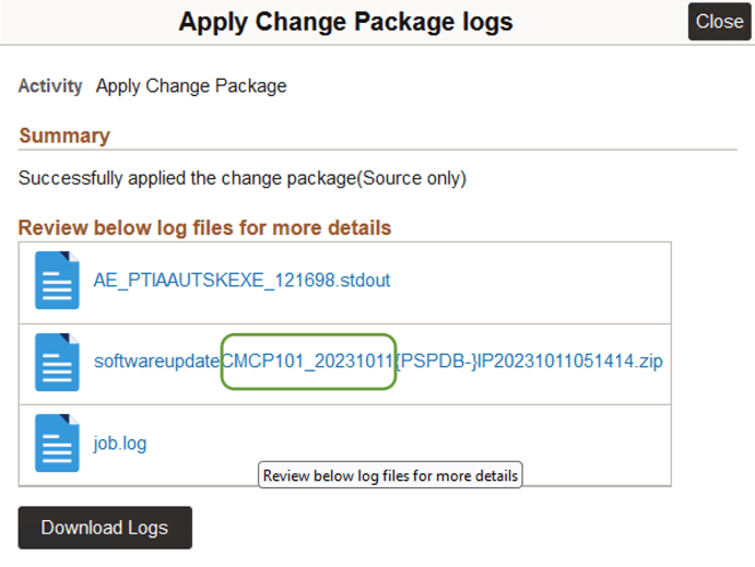 Applying change package logs