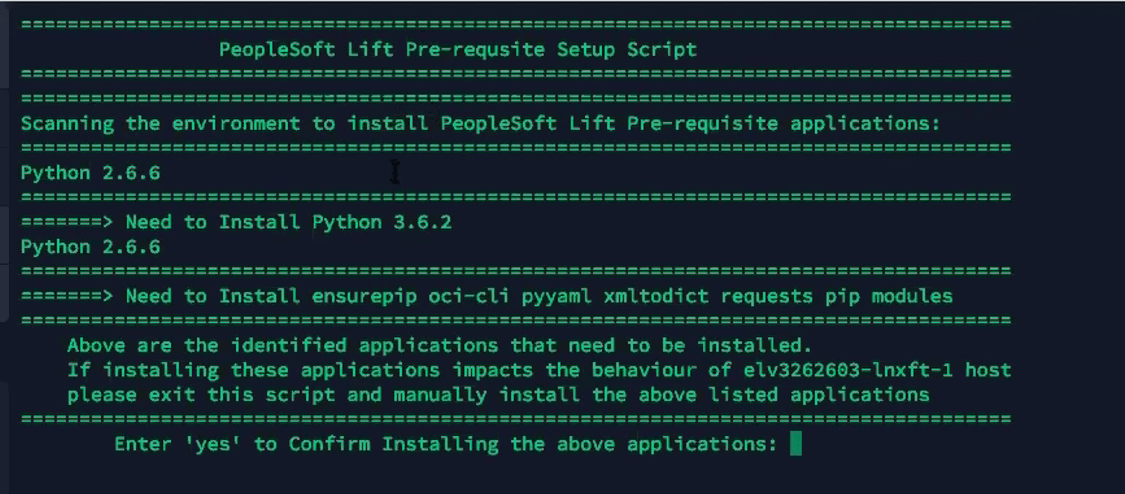 Example PeopleSoft Lift Prerequisite Setup Script for Application Environment