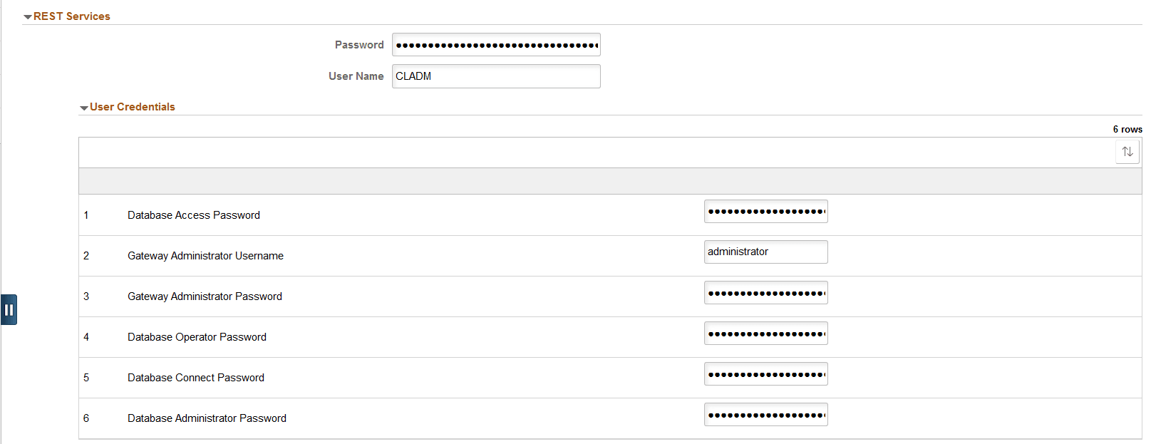 Rest Services - User Credentials