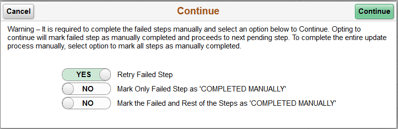 Options for failed step