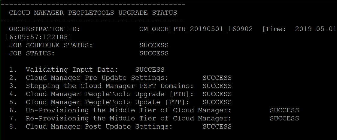 Cloud Manager PeopleTools Upgrade Status