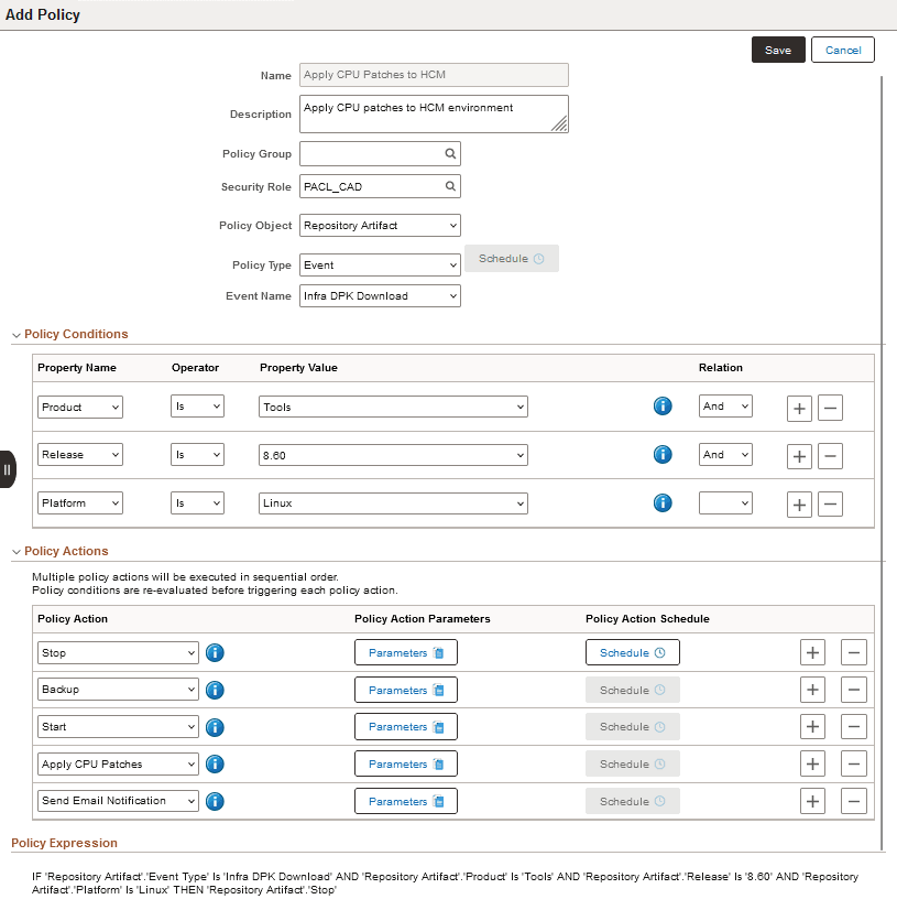 Policy with multiple actions for Repository Artifact