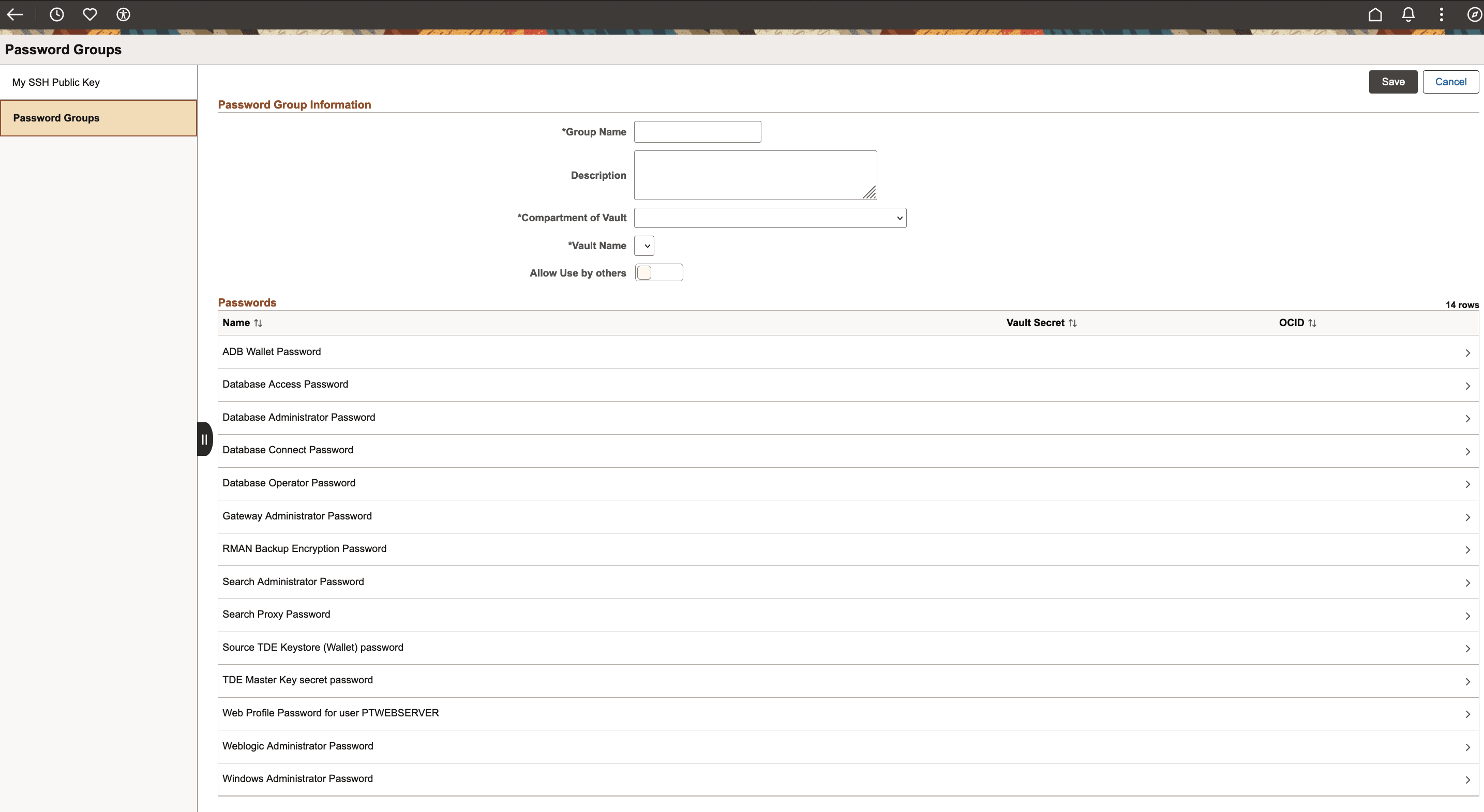Adding New Password Group