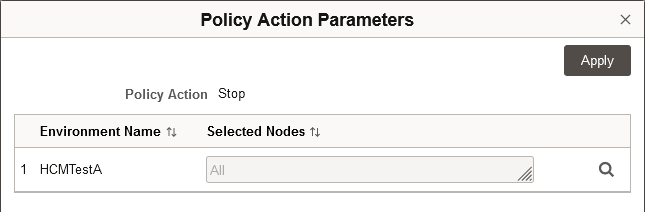 Policy Action Parameters dialog box for Stop action
