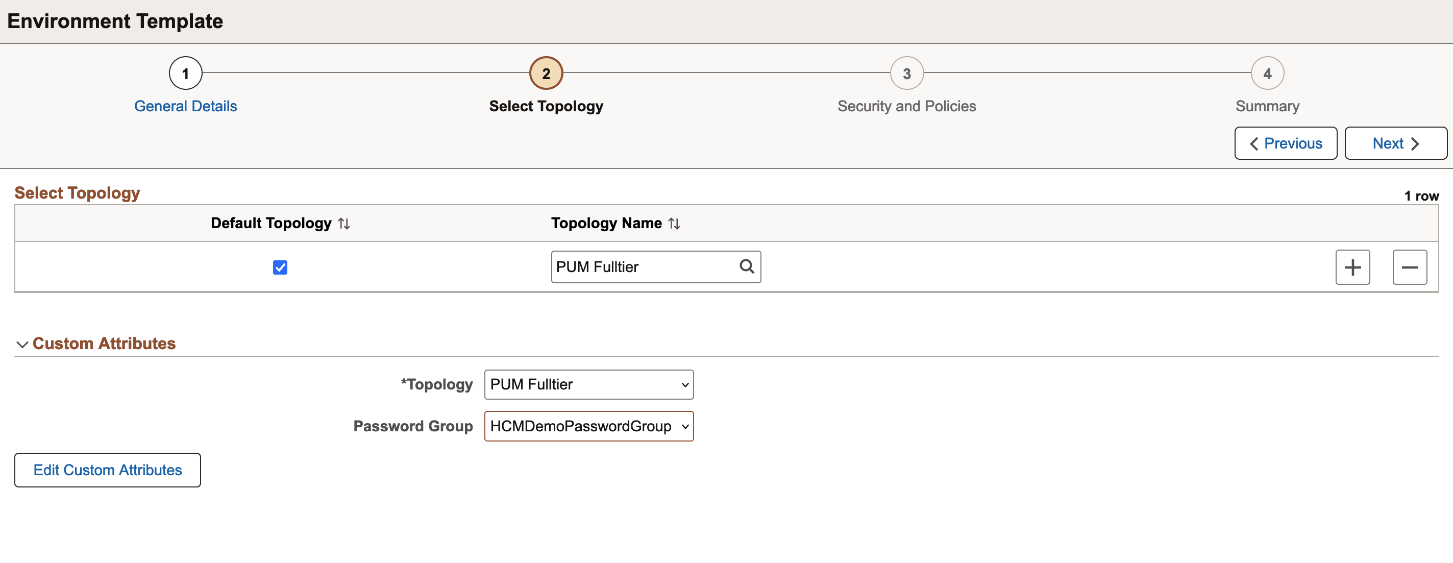 Select Topology page