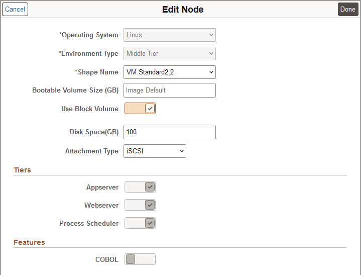 Edit Node page for Middle Tier