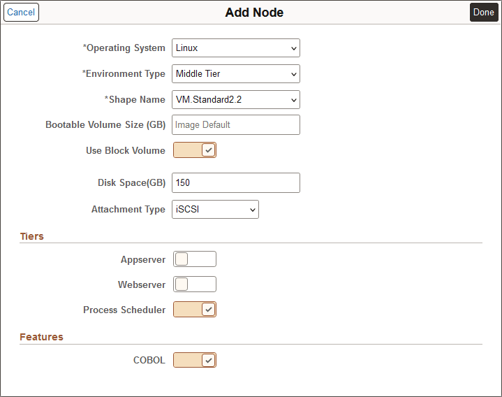 Add Node page for Middle Tier with Process Scheduler and COBOL enabled