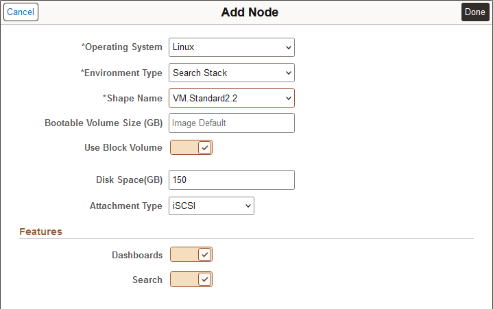 Add Node page for Search Stack