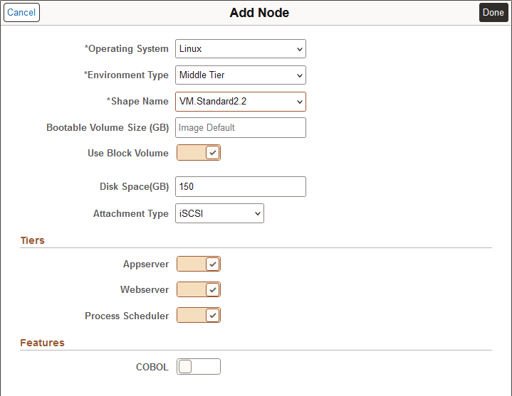 Add Node page for Middle Tier