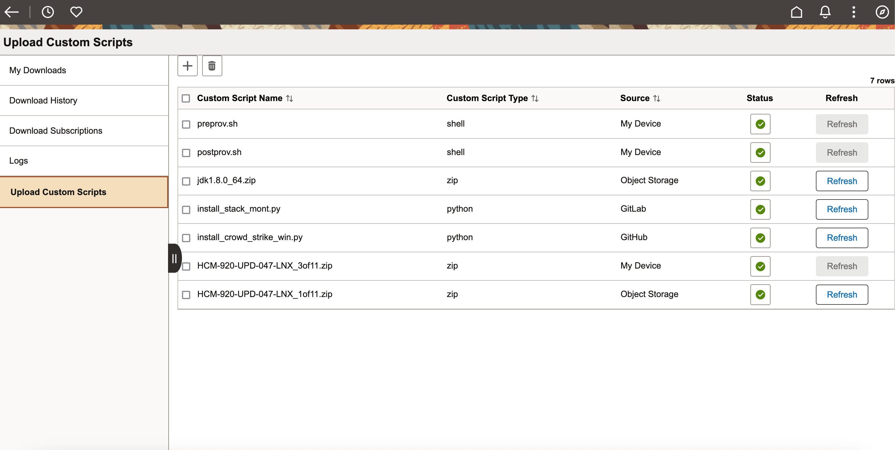 Upload Custom Scripts page