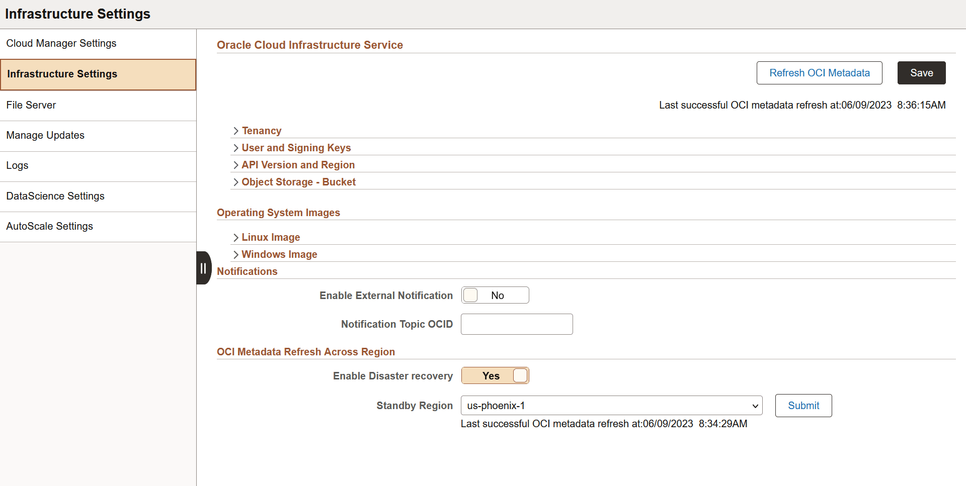OCI Metadata Refresh Across Region