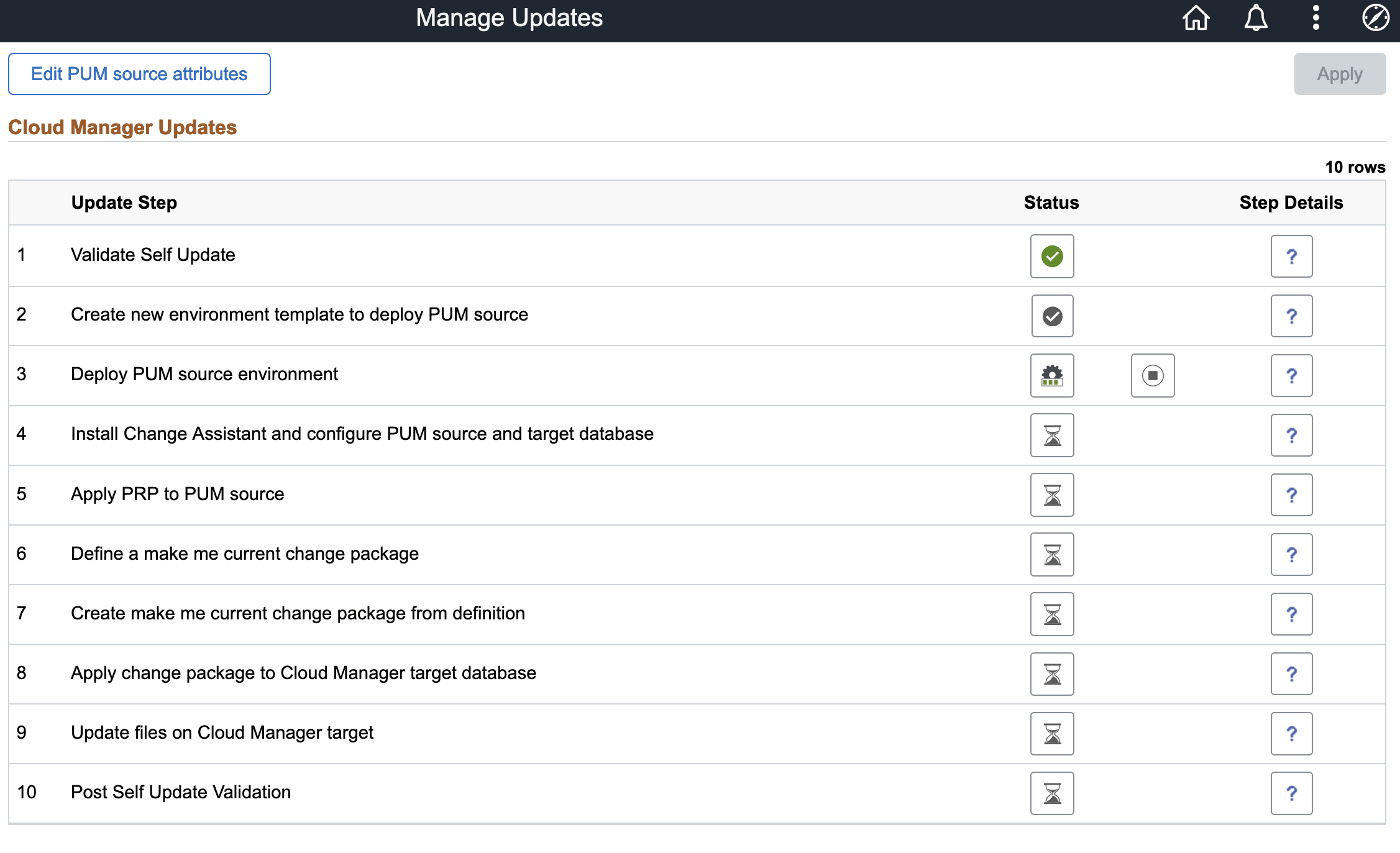 Manage Updates Status