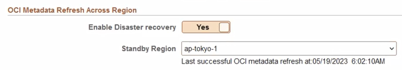 OCI Metadata Refresh Across Regions section on Infrastructure Settings page