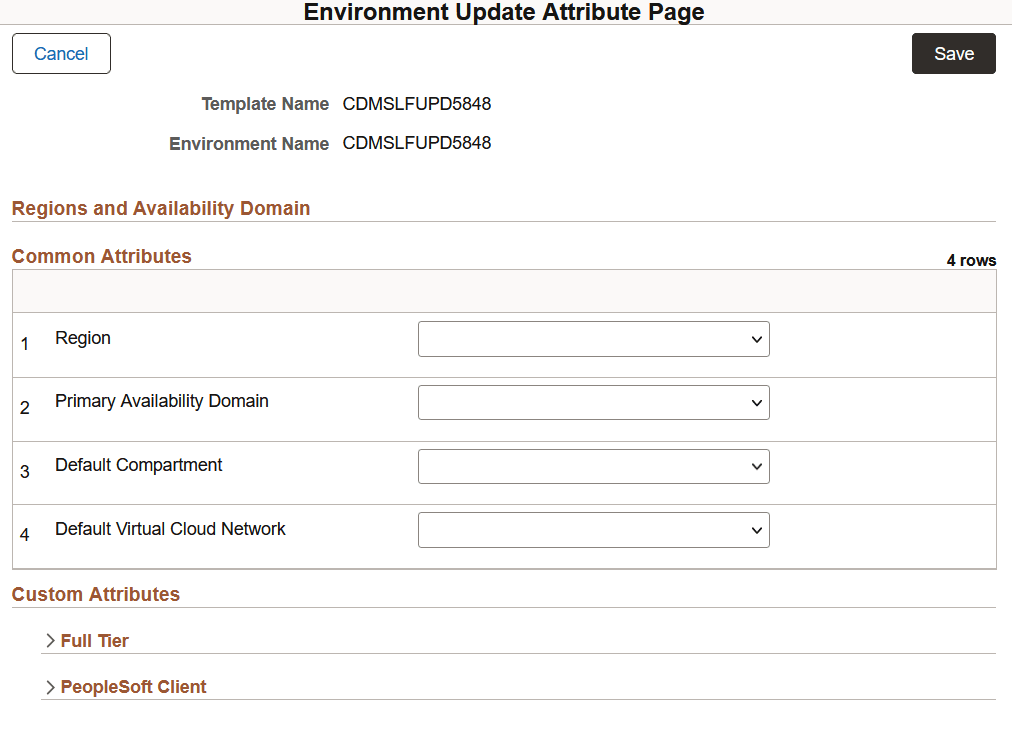 Environment Update Attribute page