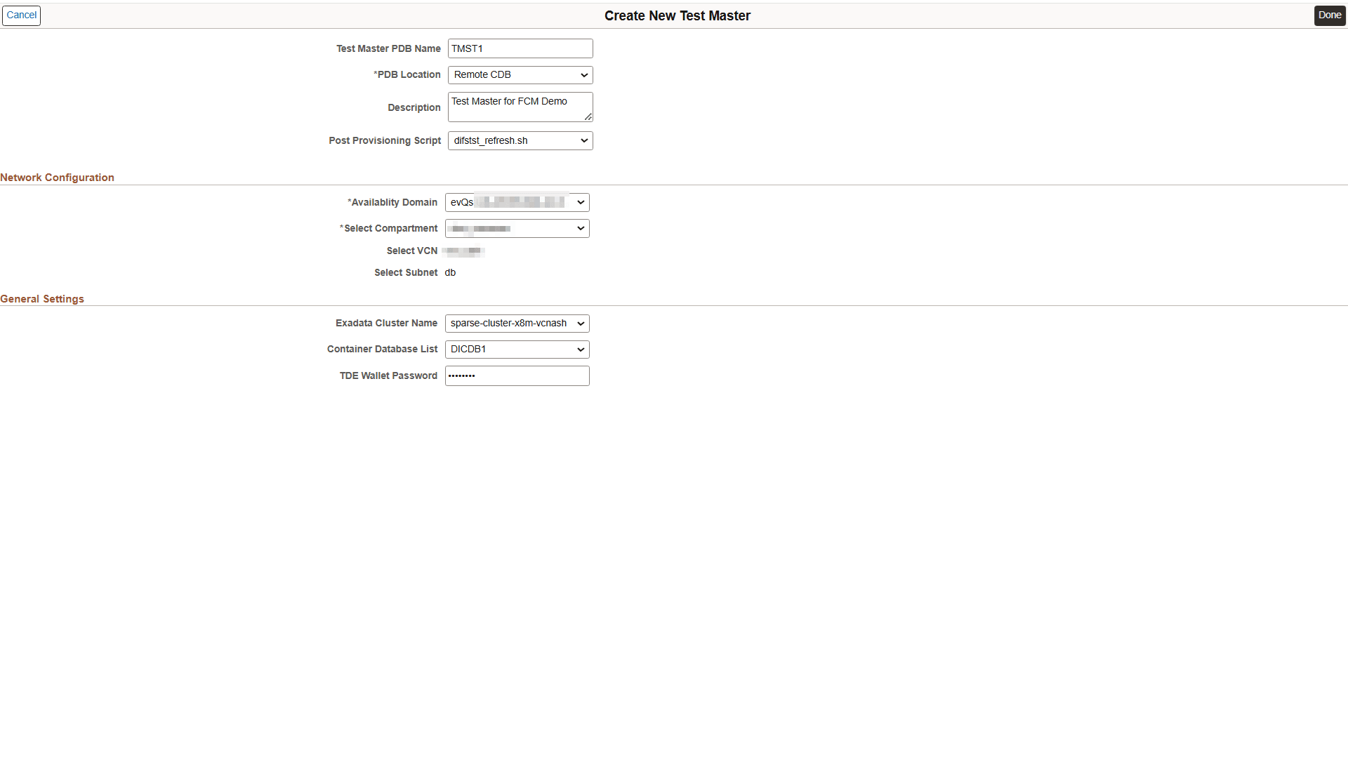 Create New Test Master page