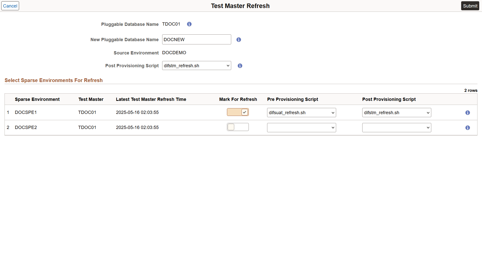 Test Master Refresh page