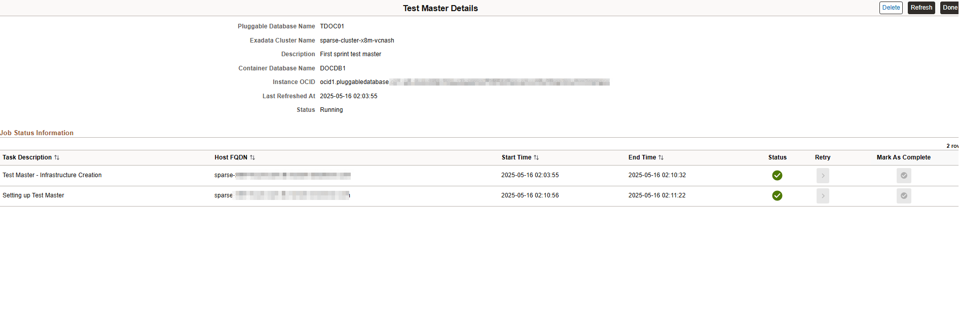 Test Master Details page