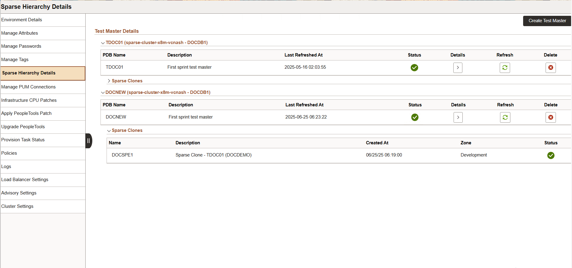 Sparse Hierarchy Details page