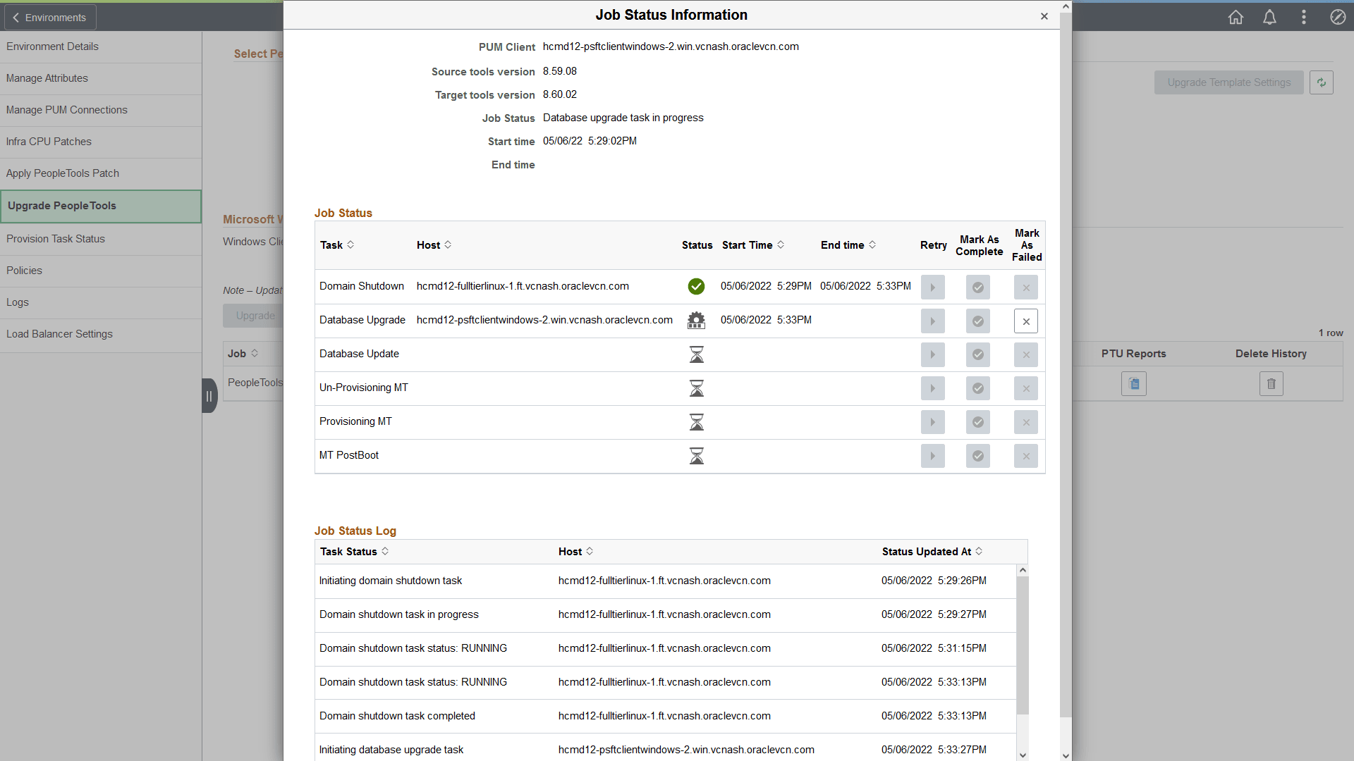 Job Status Information Modal Window
